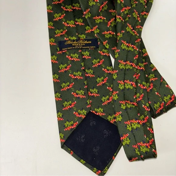 Vintage Brooks Brothers Silk Men's Tie Floral Green Blue Flowers Red Ribbon USA - Picture 8 of 9